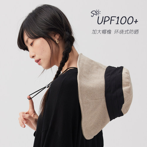 加大加宽帽檐大头围棉麻渔夫帽女