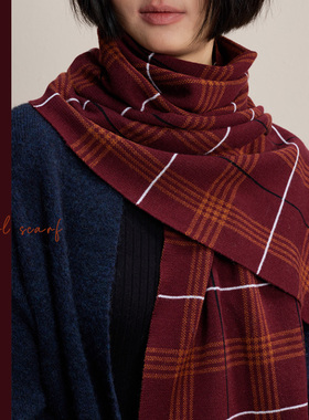 高阶车厘子红！经典格纹羊毛针织情侣围脖男女英伦格子围巾学生冬