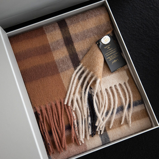 美拉德棕色系 高级感女 高山原绒100%Cashmere格子羊绒围巾秋冬季