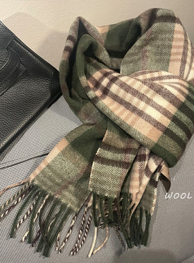 中性风澳洲wool牛油果绿纯羊毛窄围巾英伦百搭冬季保暖高档围脖男