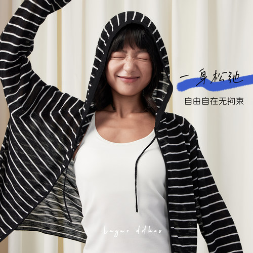 连帽针织拉链外套宽松上衣女夏季
