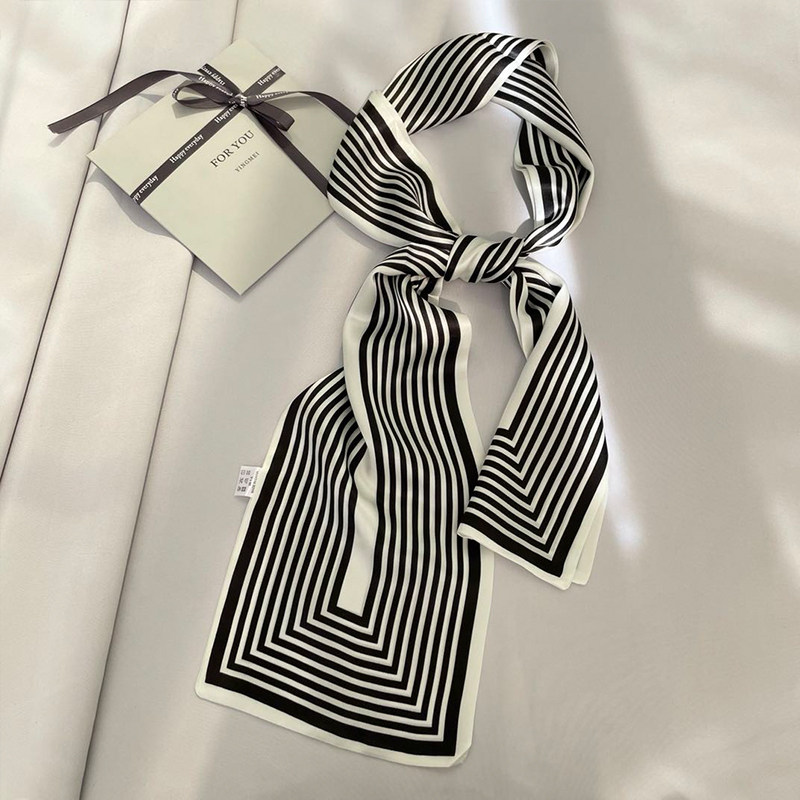 北欧简约风~桑蚕丝黑白条纹长条丝巾女百搭真丝围巾搭西装T恤领巾,服饰配件/皮带/帽子/围巾,围巾/丝巾/披肩,淘宝优惠券,粉丝福利购,淘宝优惠卷