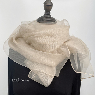 轻盈薄款 披肩桑蚕丝纱巾 双层真丝混纺米色围巾披肩女春秋外搭时尚