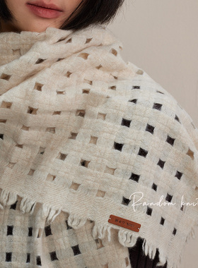 原生编织随性Cashmere100%纯山羊绒围巾镂空小众设计围脖男女通用