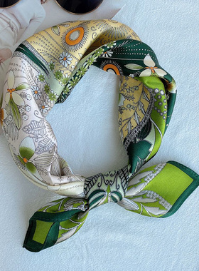 夏日一抹绿~ 100%桑蚕丝绿色小方巾 百搭丝巾气质韩国真丝领巾女