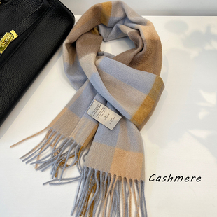 日本雅致Cashmere纯山羊绒围巾格子女冬季 披肩保暖围脖高档礼盒装