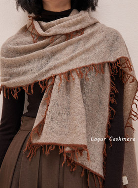 随性美拉德风丨手工毛边Cashmere100%纯山羊绒围巾女冬季2025新款