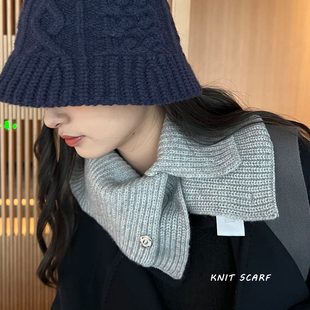 正版 毛纱韩国时髦网红暗扣手工针织围脖女冬保暖领子假领搭配神器