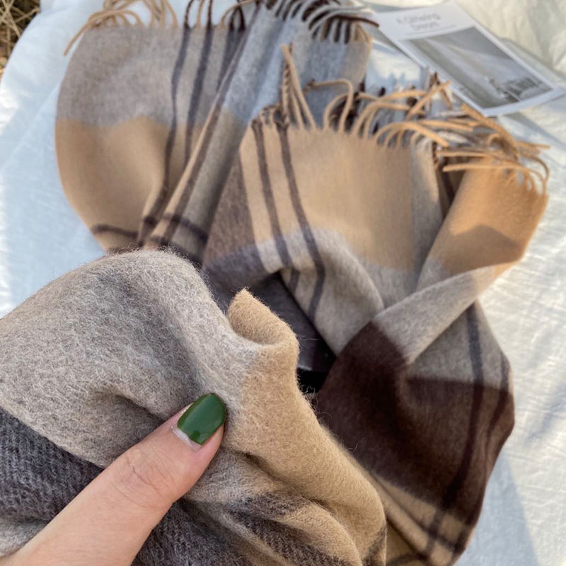 lange经典驼色男女通用格子围巾