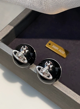 西太后土星耳饰2026新款爆款黑玛瑙耳钉轻奢高级感黑色小香风耳环