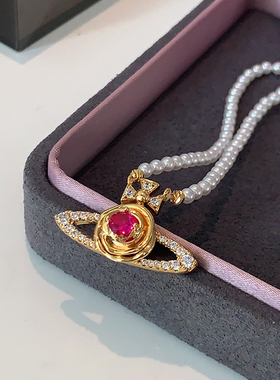 XMR小香风西太后土星珍珠项链女