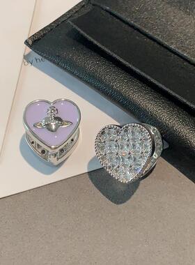紫色爱心西太后耳环2026新款爆款高级感耳扣轻奢镶钻双面心形耳饰