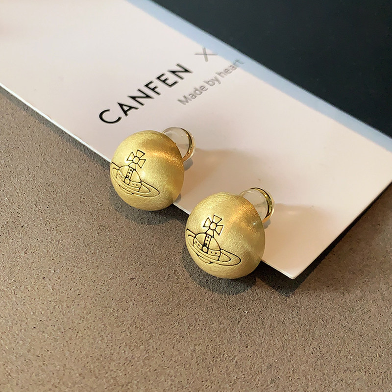 西太后圆形拉丝金属耳钉2025新款爆款高级感耳环法式轻奢简约耳饰