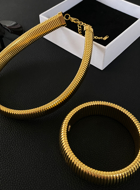 XMR欧美风宽面金属项链叠戴夸张