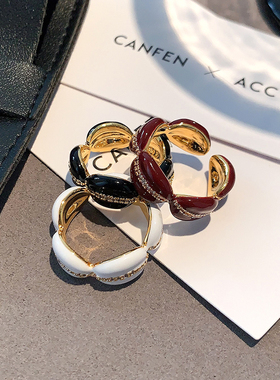 安可拉红珐琅戒指女轻奢高级感复古红色开口可调节食指戒欧美指环