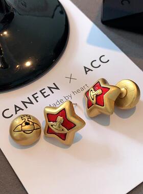 双面红色五角星西太后耳钉轻奢高级感耳饰2026新款爆款小香风耳环