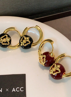 红色珐琅球球耳环2026新款爆款高级感耳圈十字架耳饰金属圈圈耳扣