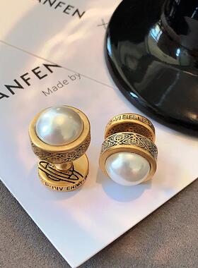 双面西太后耳钉轻奢高级感气质大气耳环2026新款爆款欧美珍珠耳饰