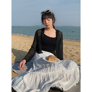 季 女春W889A 歌铭 上衣连帽镂空针织开衫 短款 新款 韩版 宽松长袖