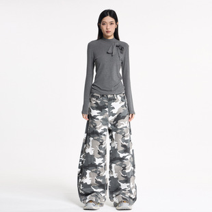美式迷彩女款宽松阔腿裤2025早秋潮流风格