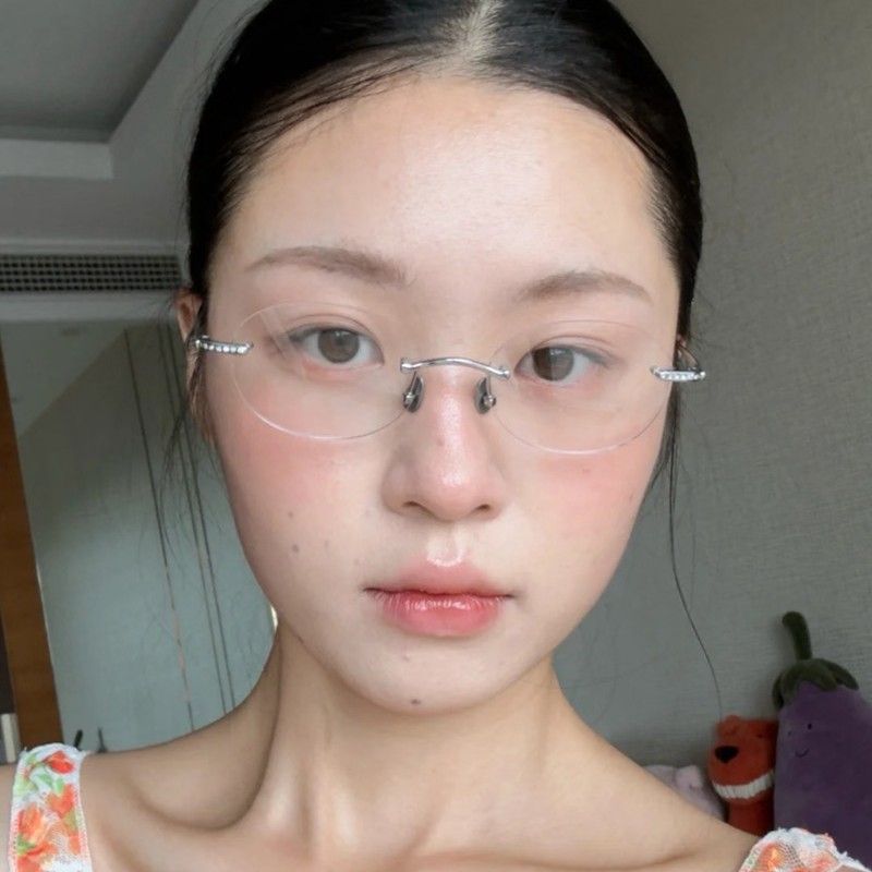 高智感椭圆无框镶钻素颜平光镜女韩系小脸防蓝光近视眼镜可配度数