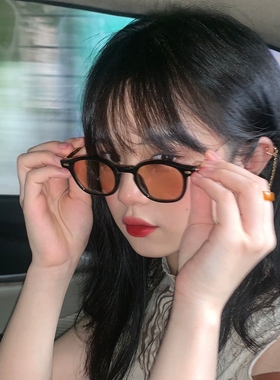 网红INS街拍黑框茶色女太阳眼镜