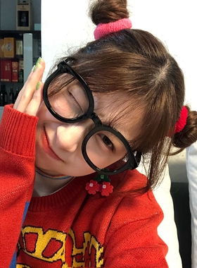 韩版潮复古黑色粗框眼镜框女圆形近视抖音网红黑框眼镜可配近视镜