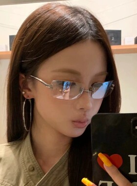韩版无框方形茶色墨镜女高级感复古y2k辣妹圆脸时髦遮阳太阳眼镜