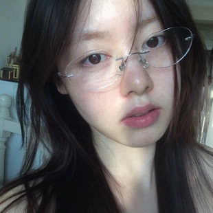 韩系清冷高智感椭圆无边框女防蓝光金丝眼镜架素颜近视可配有度数