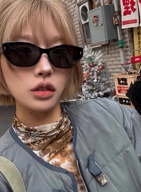 韩版窄框高级小猫眼墨镜女款潮无边框设计感超轻方圆脸夏季太阳镜