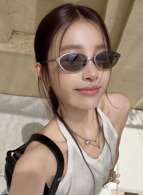 春夏金属椭圆猫眼墨镜女方圆脸显瘦老钱风高级感防紫外线太眼眼镜