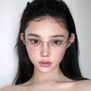 韩系超轻蝶形无框近视眼镜女可配有度数素颜显脸小眼睛高智感镜架