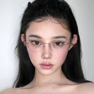 韩系超轻蝶形无框近视眼镜女可配有度数素颜显脸小眼睛高智感镜架