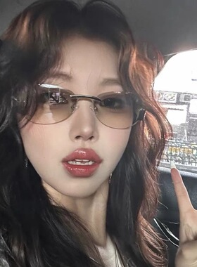 千禧风Y2K辣妹复古无框椭圆金属太阳眼镜个性时髦高级感街拍墨镜