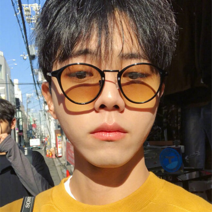 韩版复古ins圆框小脸墨镜原宿网红同款黄色圆脸男女街拍太阳眼镜