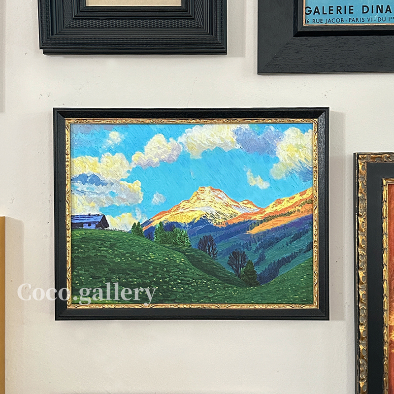 可可的画廊日照金山风景山脉油画背景墙好寓意客厅餐厅复古装饰画图片
