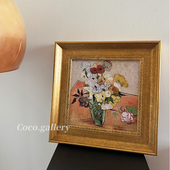 小众背景墙装 静物花瓶油画梵高印象派中古法式 饰画 画廊经典 可可