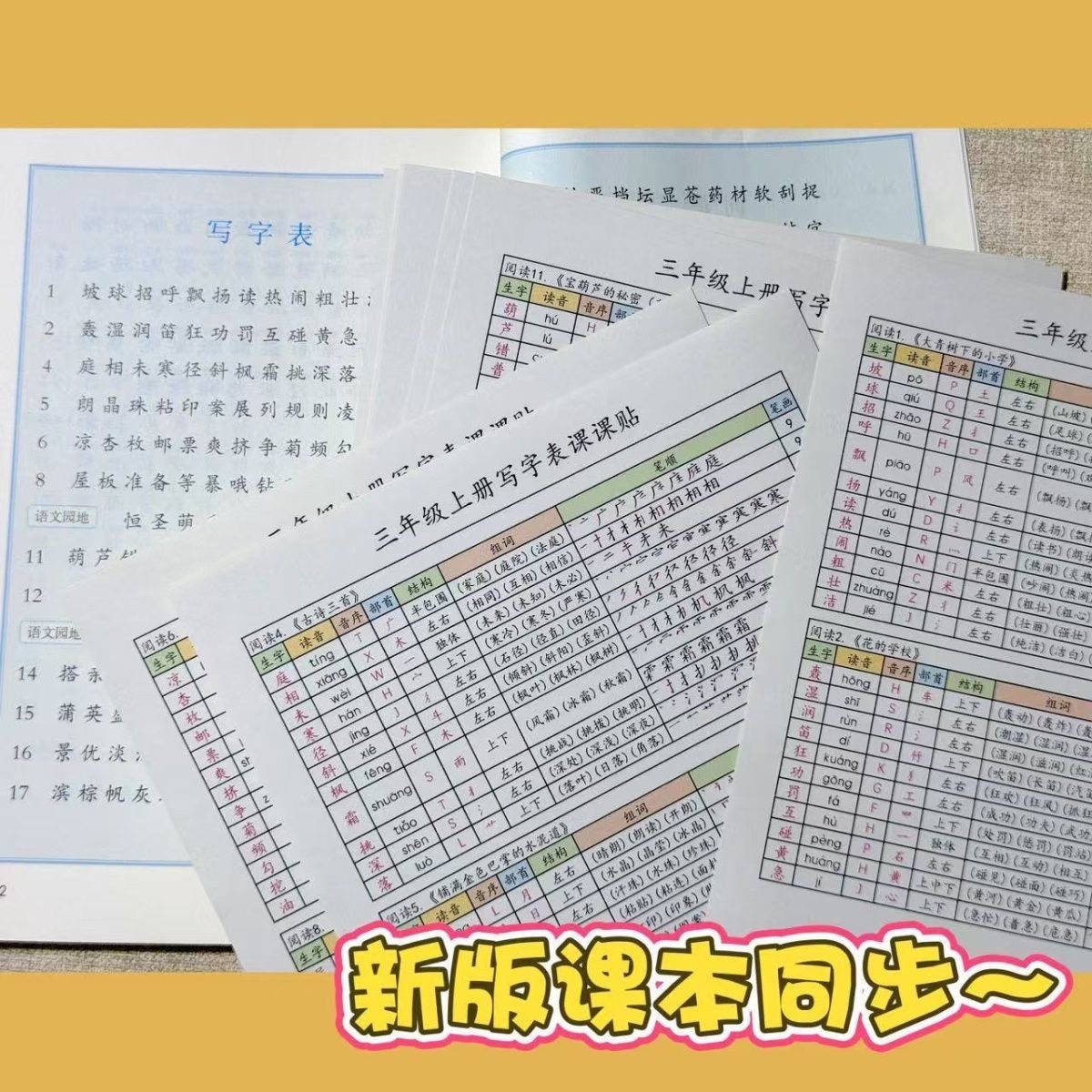 【老师推荐】2025新版三年级上册语文写字表组词笔顺彩印课课帖