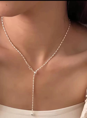 韩国东大门新款项饰品S925纯银圆珠可调节长款夏季锁骨链