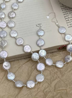 新年礼物项链纽扣锁骨链天然巴洛克简约珍珠百搭小众设计颈链手链