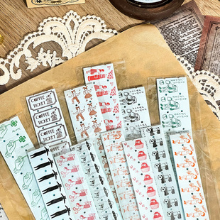 饰 咖啡熊猫复古盐系手帐素材装 日本正版 36sublo标签贴纸卷分装