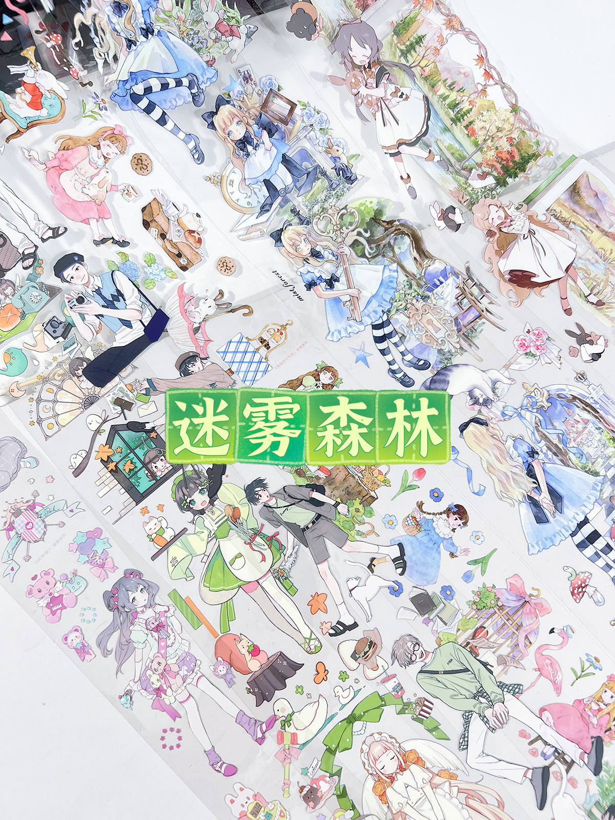 爱丽丝秘密花园 迷雾森林人物小姐姐小哥哥pet手帐素材胶带分装