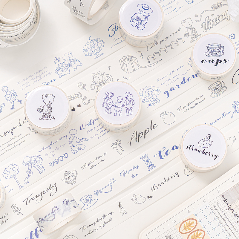 ins风线条记忆简单盐系点缀文字文艺清新浪漫手帐素材胶带分装