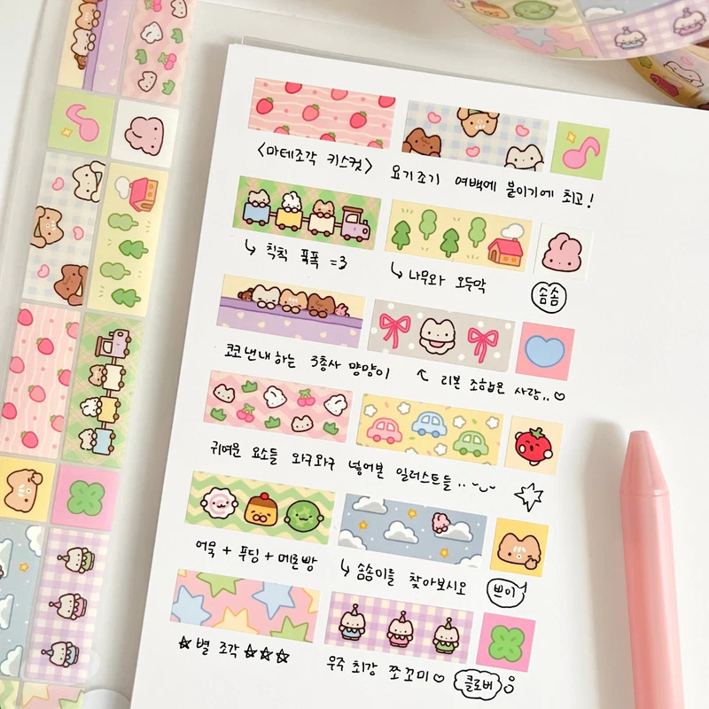 韩国正版posom自带膜切贴纸卷胶带分装韩系盐系可爱基础款手帐,文具电教/文化用品/商务用品,和纸胶带,淘宝优惠券,粉丝福利购,淘宝优惠卷