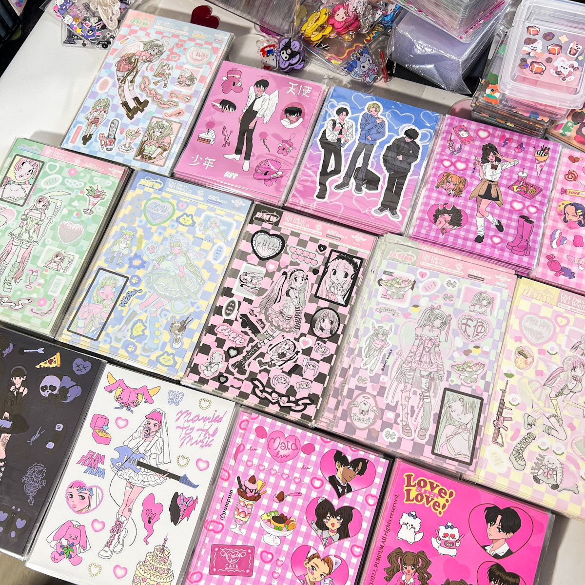 新款祖国版病娇少女天使闪闪暗黑风甜亚人物咕卡贴纸手帐diy装饰