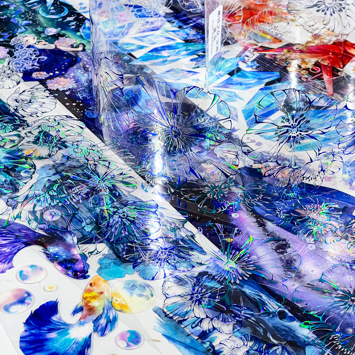 网红高岭之花镭射金柚木社暗黑背景炫彩pet华丽梦幻宝石手帐胶带