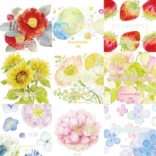 绝美基研所椿草莓樱铁筷子葵虞美人植物花朵清新pet和纸胶带手帐