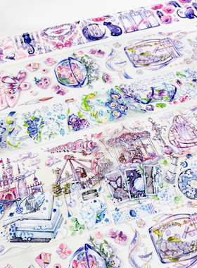 梦幻花朵紫色系合集暗黑背景水晶pet华丽reborn手帐素材胶带分装