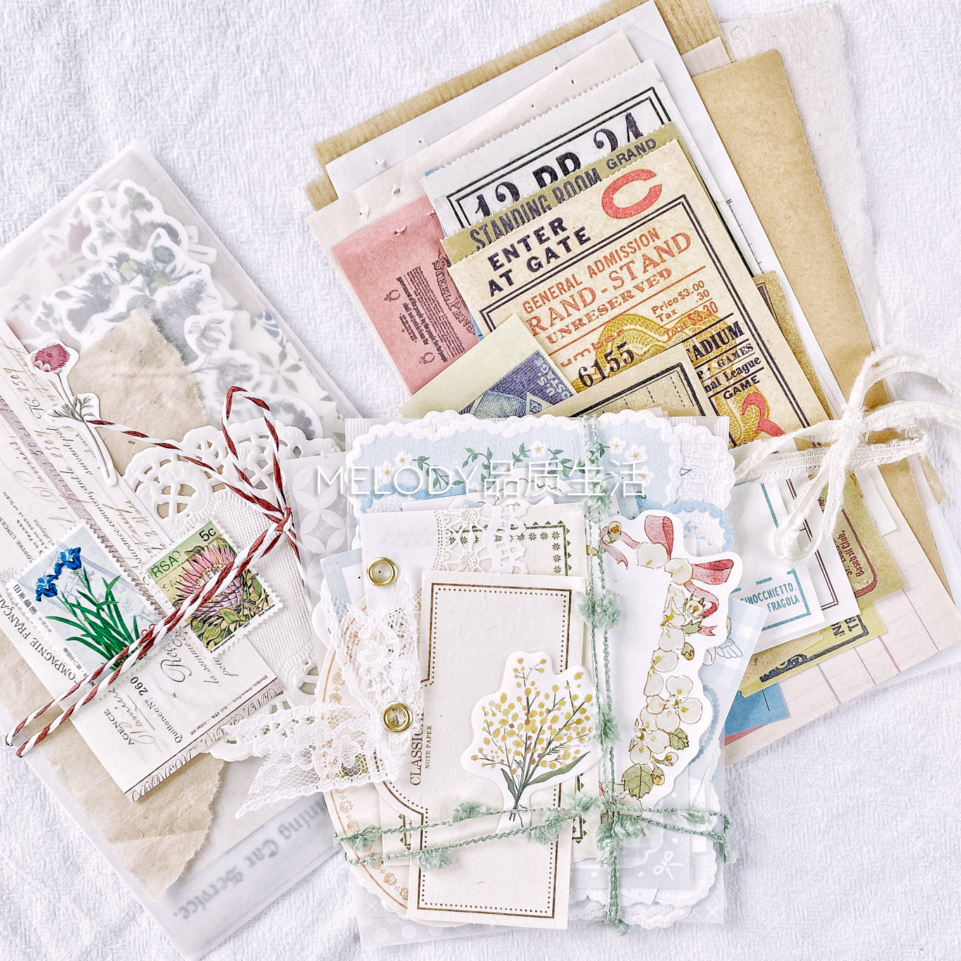 万物温柔 手帐混合素材包蕾丝特种纸盐系复古装饰素材套装礼包