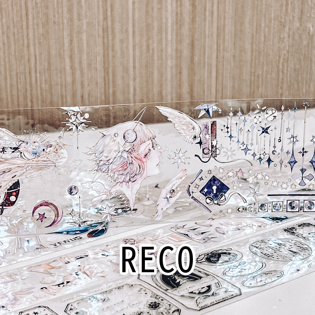 网红暗黑梦幻羽毛背景reco昼行之翼pet华丽人物手帐素材胶带分装